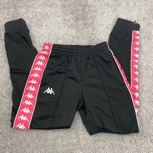 Kappa Track Pants Womens Extra Small Joggers Black Pink Logo Tape Ankle Zip